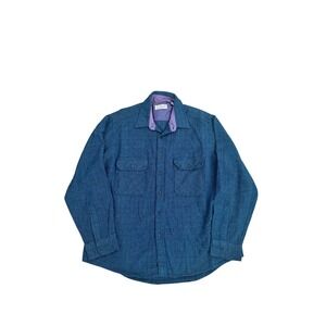 VTG Sears‎ Roebuck Plaid Wool Blend Button Up Long Sleeve Shirt Blue Men's XL